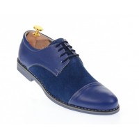Marimea 40 Pantofi barbati casual din piele naturala combinata, culoare albastru 858A2